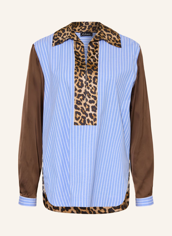 Grace Blouseshirt van gemengde stoffen LICHTBLAUW / MARRON FONCÉ / WIT
