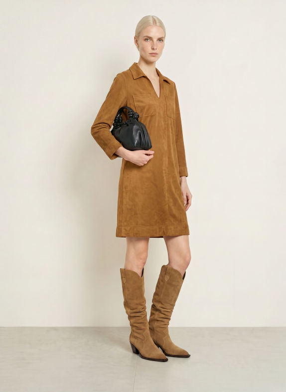 CINQUE Robe CIDENIM aspect cuir COGNAC