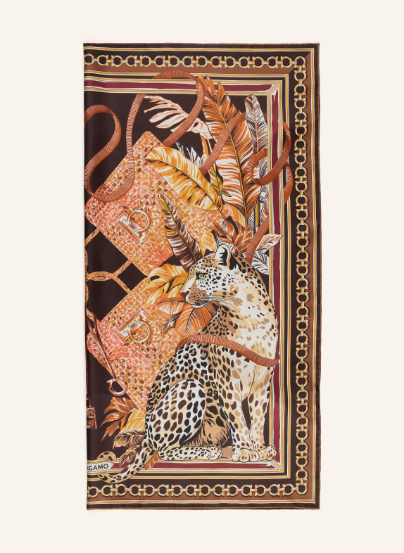 FERRAGAMO Silk scarf DARK BROWN / GOLD / LIGHT BROWN