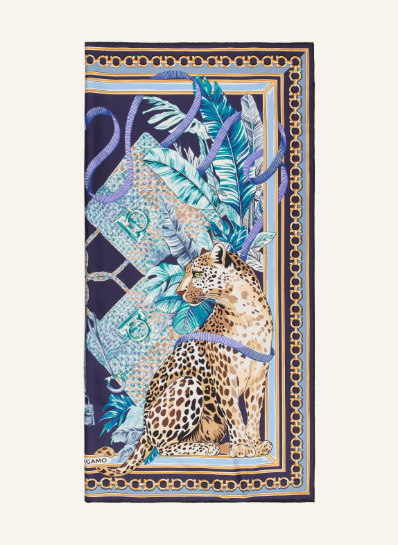 FERRAGAMO Silk scarf DARK BLUE / GOLD / LIGHT BROWN