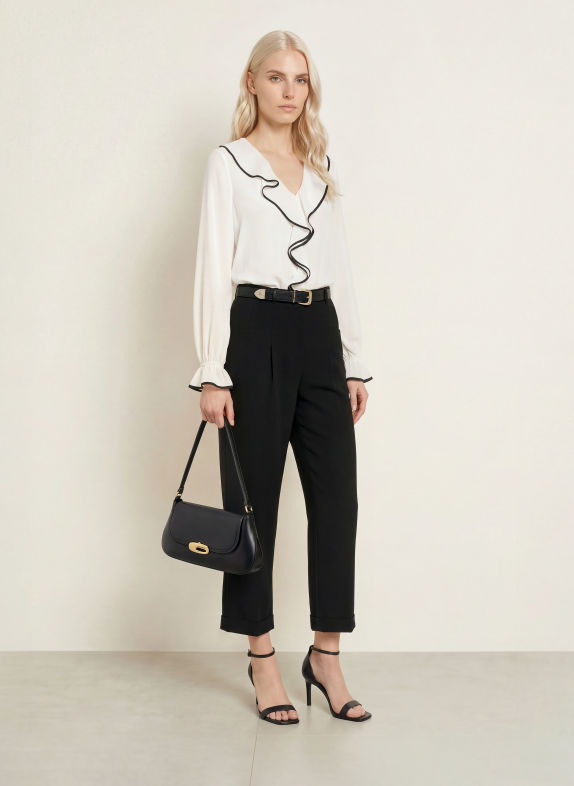 s.Oliver BLACK LABEL Blusenshirt mit Volants CREME / SCHWARZ