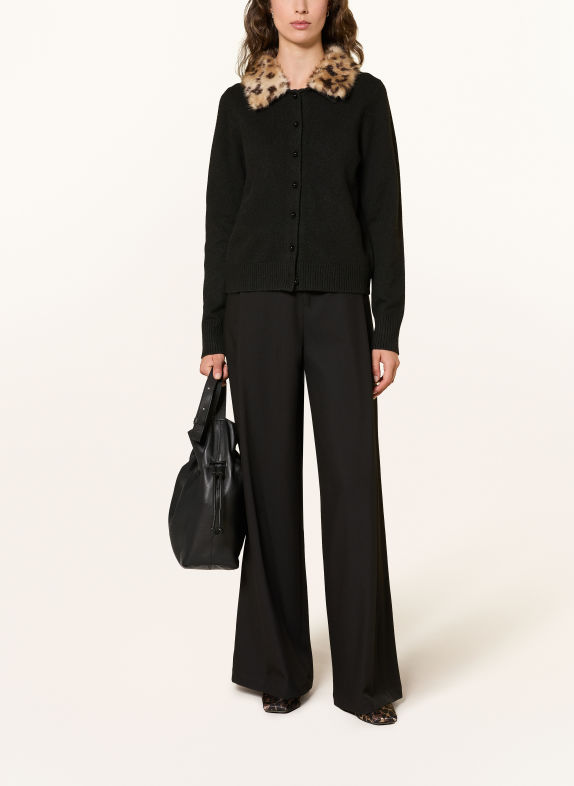 s.Oliver BLACK LABEL Strickjacke mit abnehmbarem Kunstfell-Kragen SCHWARZ / DUNKELBRAUN / BEIGE