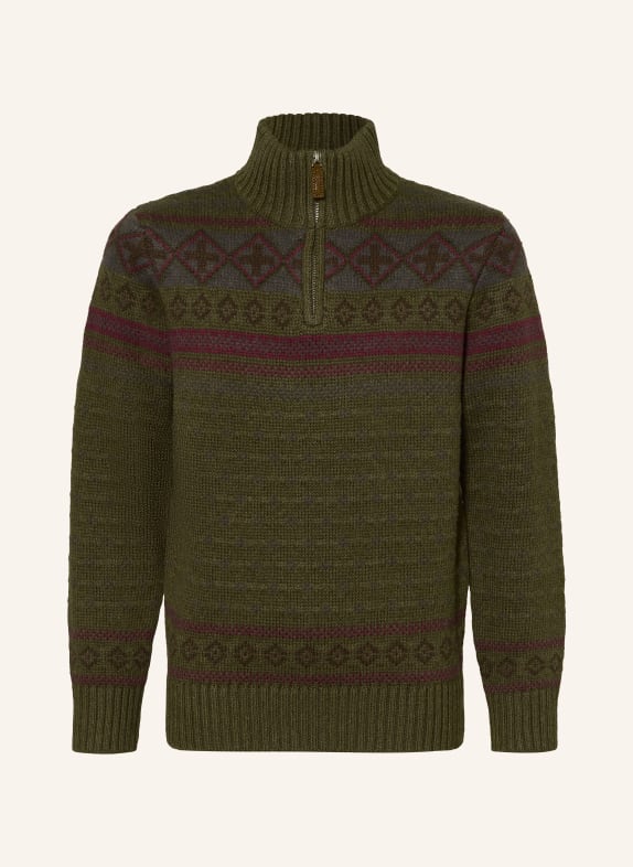 POLO RALPH LAUREN Pull col zippé OLIVE / ROUGE FONCÉ / GROEN