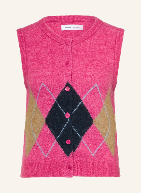 SAMSØE  SAMSØE Gebreid vest SANOURA met alpaca en merinowol ROZE / BEIGE / DONKERBLAUW