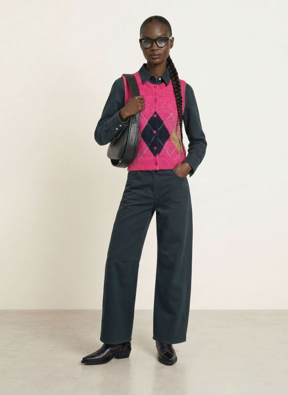 SAMSØE  SAMSØE Gilet en maille SANOURA en alpaga et laine mérinos ROSE FUCHSIA / BEIGE / BLEU FONCÉ