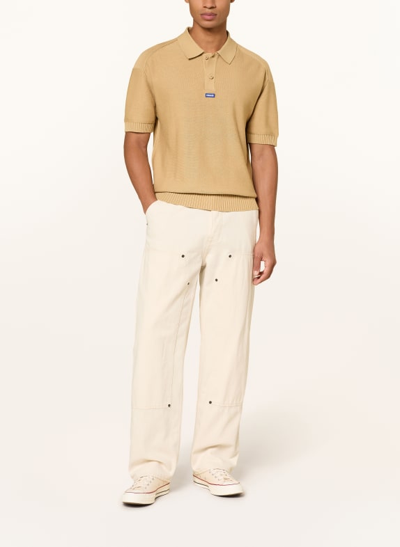 HUGO Gebreid poloshirt SAN PAISLEY CAMEL