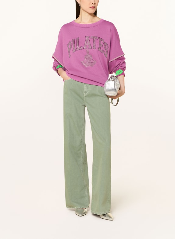miss goodlife Sweatshirt met sierstenen PAARS / NEONGROEN