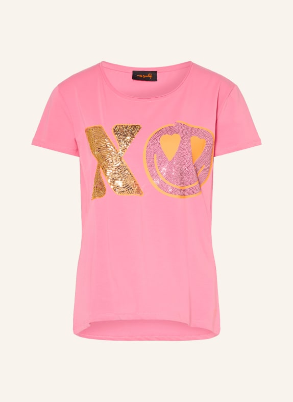 miss goodlife T-shirt z kamieniami ozdobnymi i cekinami RÓŻOWY / ZŁOTY / JASKRAWY POMARAŃCZOWY
