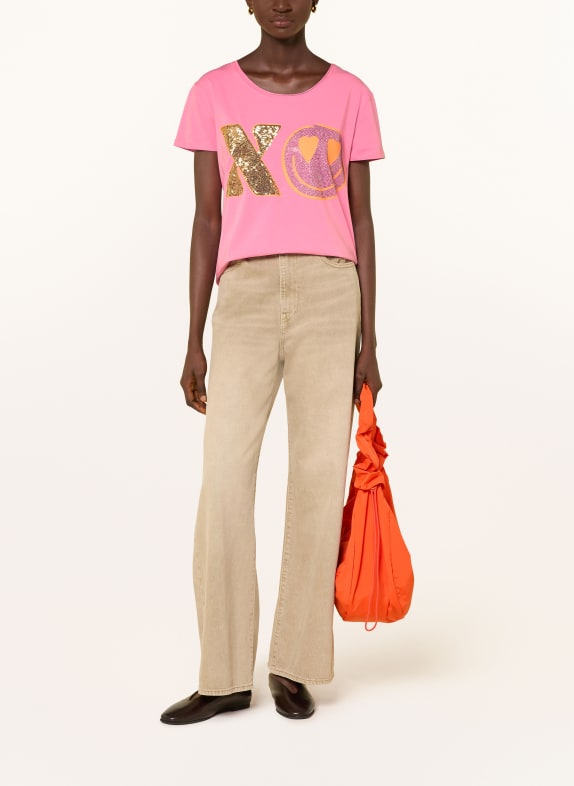 miss goodlife T-shirt met sierstenen en pailletten ROZE / GOUD / NEONORANJE