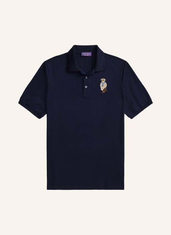 RALPH LAUREN PURPLE LABEL Piqué polo shirt DARK BLUE / DARK BROWN / BEIGE