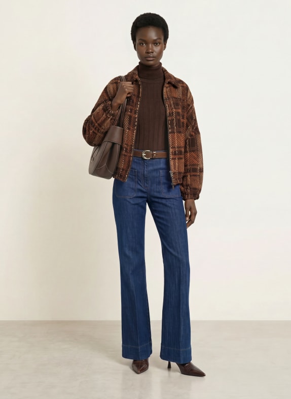 SEM PER LEI Tweed bomber jacket with glitter thread DARK BROWN / GOLD / BEIGE
