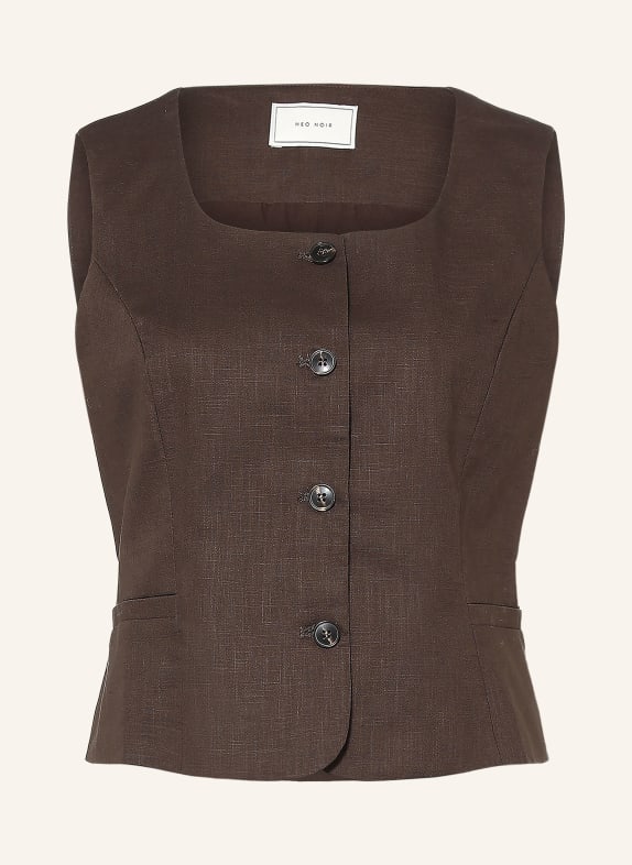 NEO NOIR YULA Vest with Linen DARK BROWN