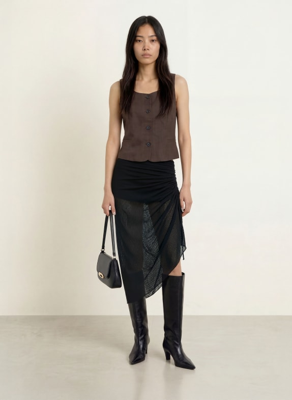 NEO NOIR YULA Vest with Linen DARK BROWN