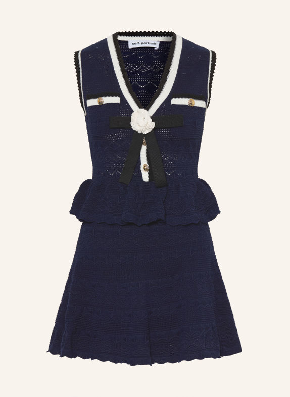 self-portrait Knit dress with ruffles DARK BLUE / WHITE