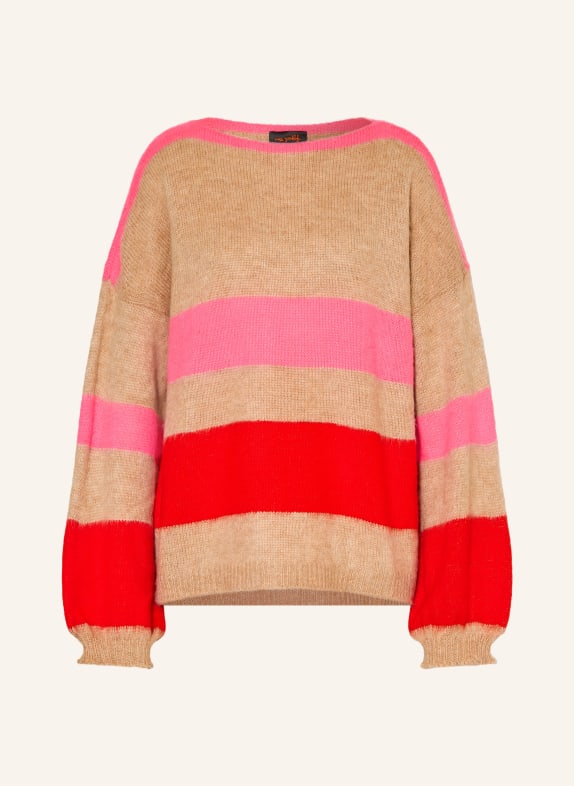 miss goodlife Pullover mit Alpaka HELLBRAUN / NEONPINK / NEONROT