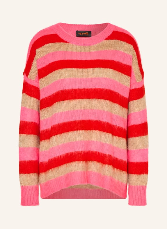 miss goodlife Pullover mit Alpaka HELLBRAUN / NEONPINK / ROT