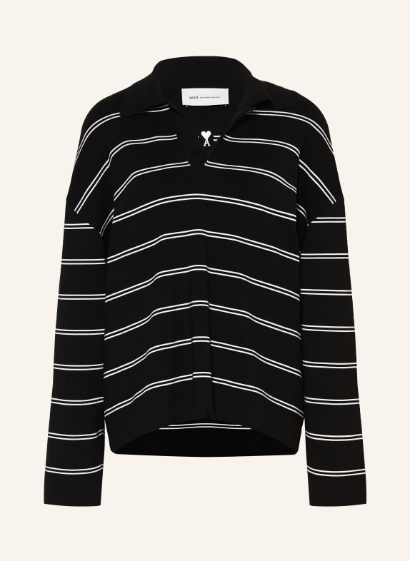 AMI PARIS Oversized Polo shirt BLACK / WHITE