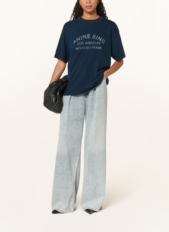 ANINE BING T-shirt CADE DONKERBLAUW / WIT