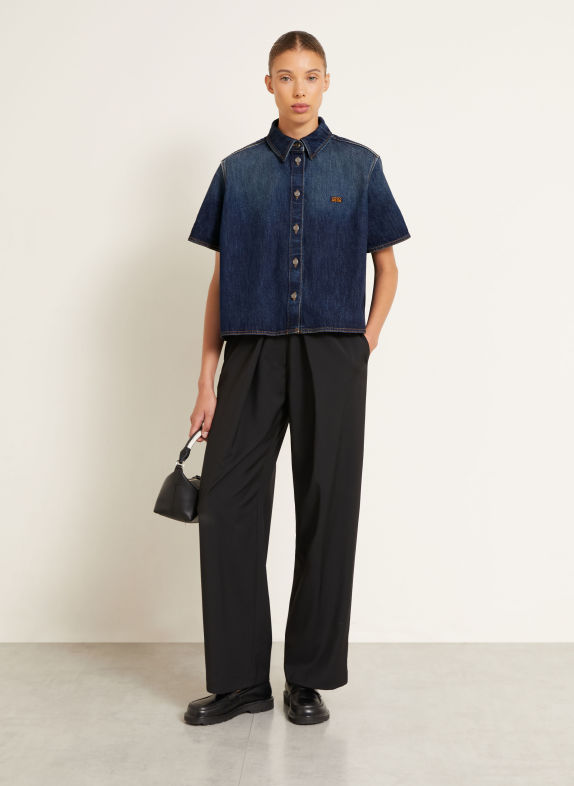 LOEWE Denimblouse DONKERBLAUW / COGNAC