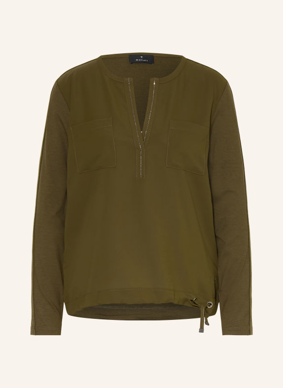 monari Blusenshirt im Materialmix mit Schmucksteinen OLIV