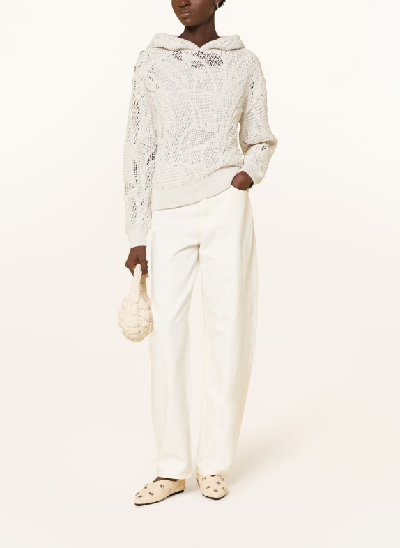 monari Gebreide Hoodie met glittergaren en pailletten WIT
