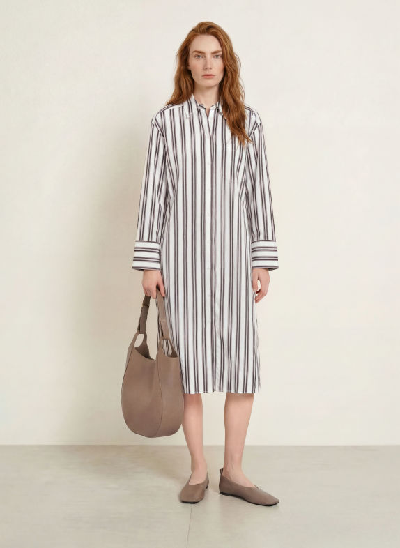Marc O'Polo Hemdblusenkleid WEISS / DUNKELBRAUN / HELLROT