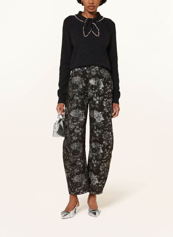 ESSENTIEL ANTWERP Pullover KASA mit Schluppe und Schmuckperlen SCHWARZ / WEISS