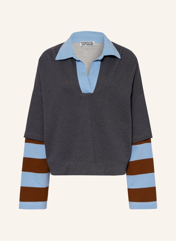 ESSENTIEL ANTWERP Sweatshirt KANTELOU im Materialmix DUNKELGRAU / BRAUN / HELLBLAU