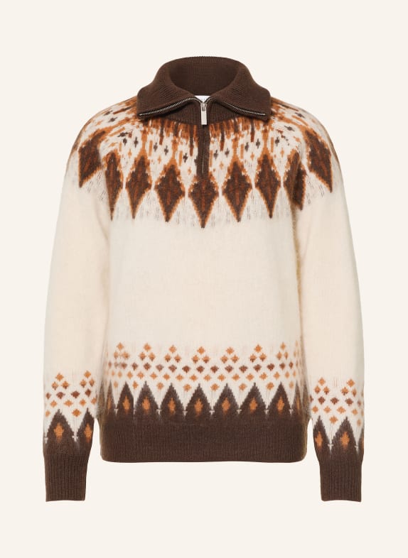 SAINTE MER Half-zip sweater with merino wool CREAM / COGNAC / DARK BROWN
