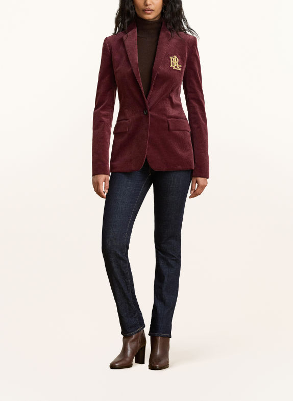 LAUREN RALPH LAUREN Kordový blejzr TMAVĚ ČERVENÁ