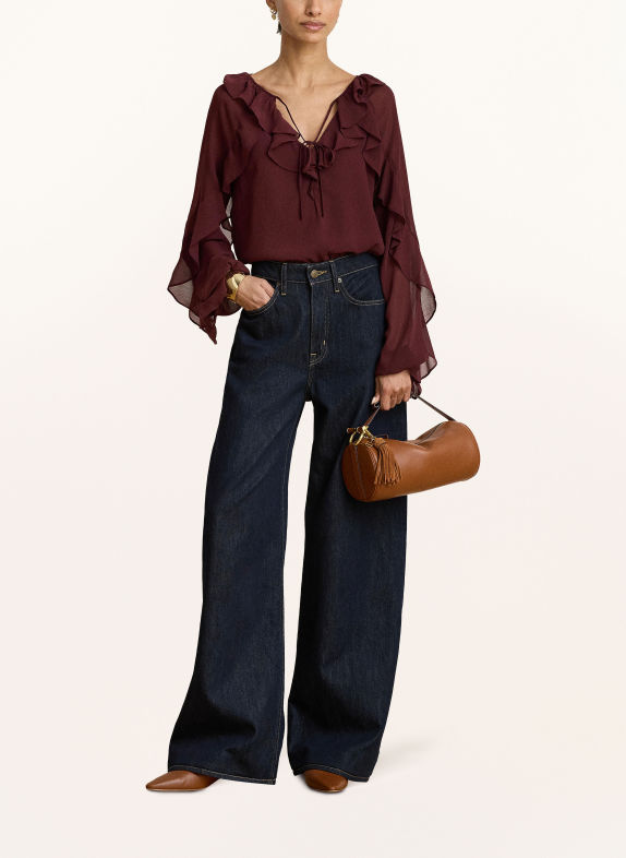 LAUREN RALPH LAUREN Blusenshirt mit Volants DUNKELROT