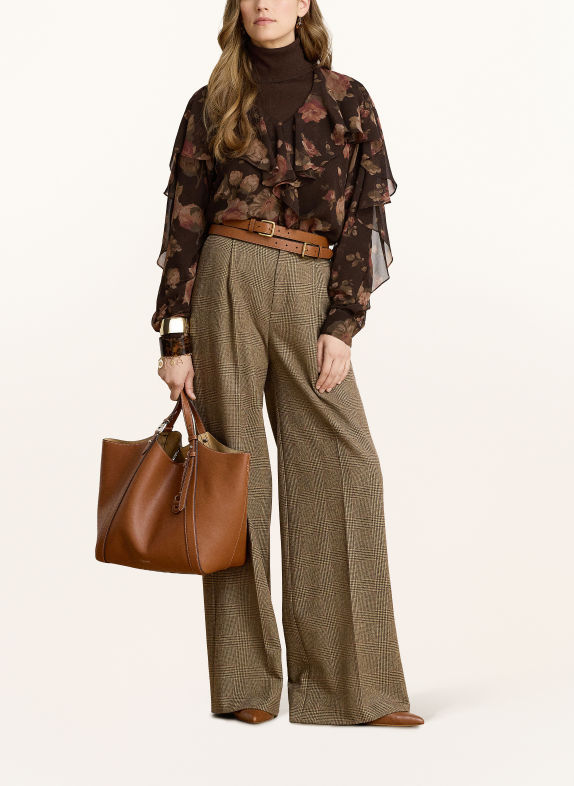 LAUREN RALPH LAUREN Blusenshirt mit Volants DUNKELBRAUN / ALTROSA / KHAKI