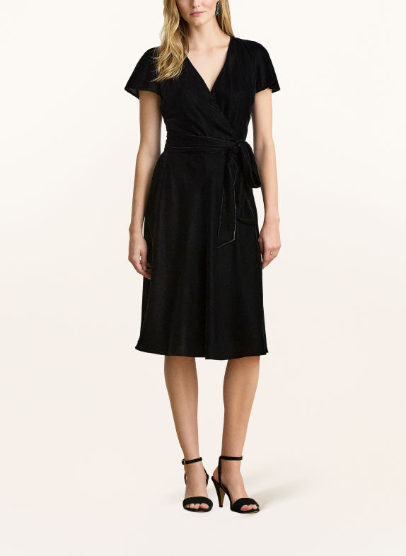 LAUREN RALPH LAUREN Samtkleid in Wickeloptik SCHWARZ