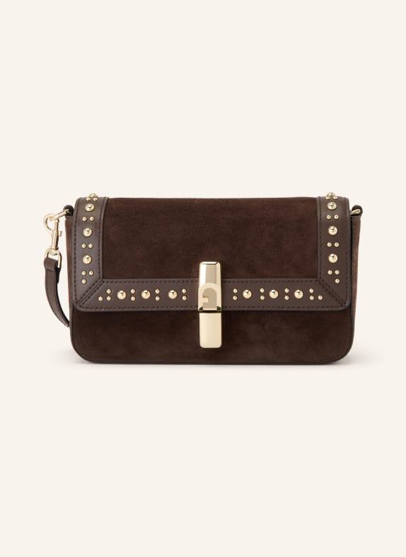 FURLA IRIDE SMALL Crossbody Bag with Studs DARK BROWN / GOLD
