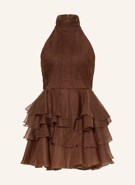 Aje. FAYETTE cocktail dress with flounces DARK BROWN