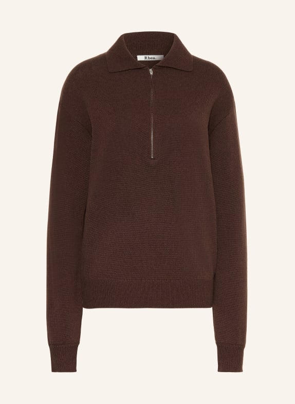 Rhea. Half-zip sweater with cashmere DARK BROWN