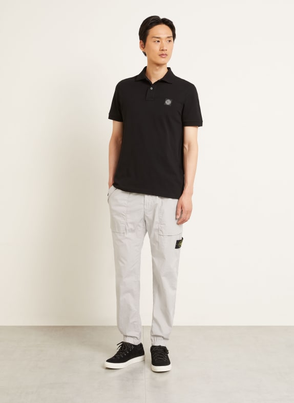 STONE ISLAND Piqué-poloshirt, slim fit ZWART