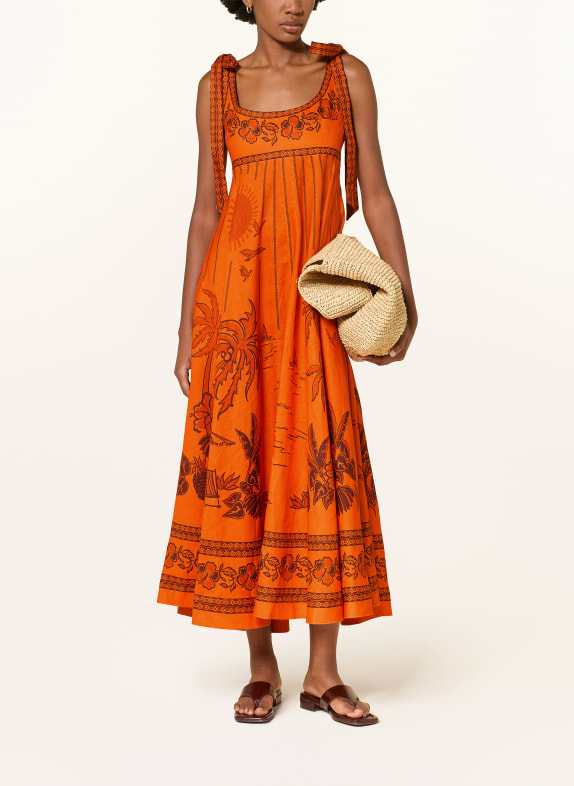 ALÉMAIS Linen dress ORANGE / DARK BROWN