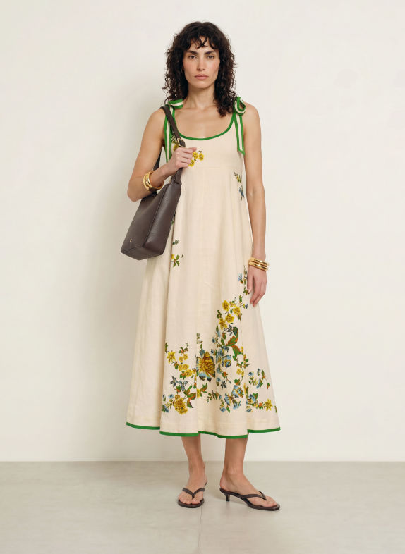 ALÉMAIS PHYLLIS Linen Dress CREAM / GREEN / LIGHT BLUE