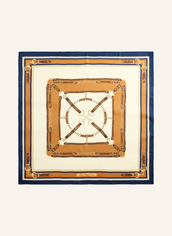 LAUREN RALPH LAUREN Seidentuch BEIGE / COGNAC / DUNKELBLAU