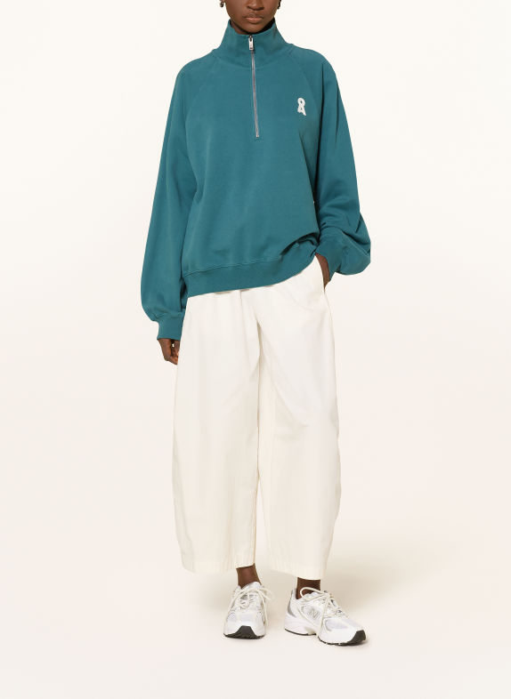 ARMEDANGELS Pull sweat col zippé ICONIC BLEU PÉTROLE / BLANC