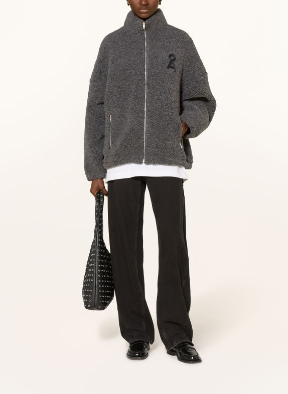 ARMEDANGELS Teddyfell-Jacke GRAU / SCHWARZ