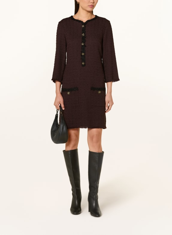 Ana Alcazar Bouclé dress with 3/4 sleeves and rhinestones DARK BROWN / BLACK