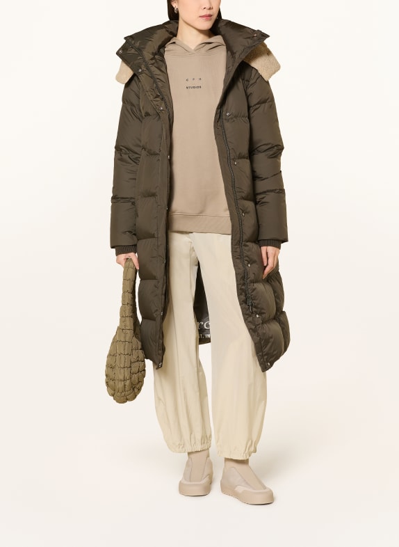 Marc O'Polo Doudoune longue avec capuche amovible et fausse fourrure KAKI / BEIGE