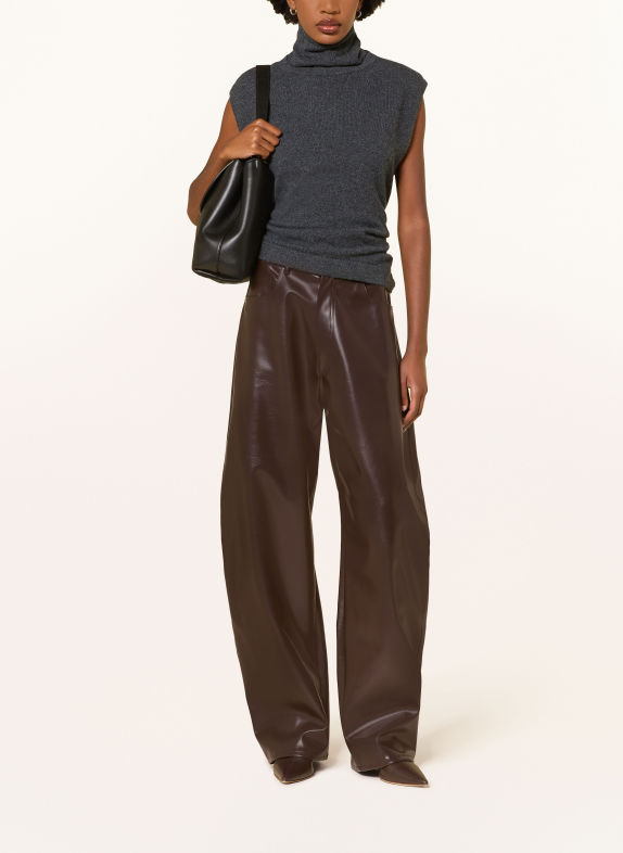 RHÚNE Pantalon GRACE aspect cuir MARRON FONCÉ