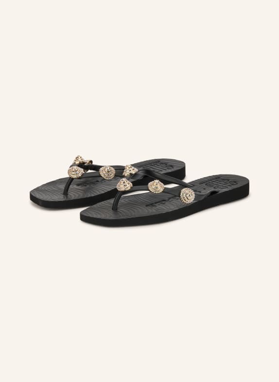 SLEEPERS Japonki TAPERED z kamyczkami ozdobnymi CZARNY / SREBRNY
