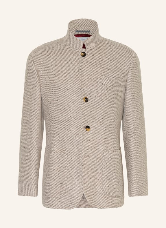 BRUNELLO CUCINELLI Jacket with cashmere and silk TAUPE / WHITE
