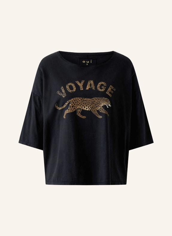 oui T-shirt met sierstenen ZWART / LICHTBRUIN / BRUIN