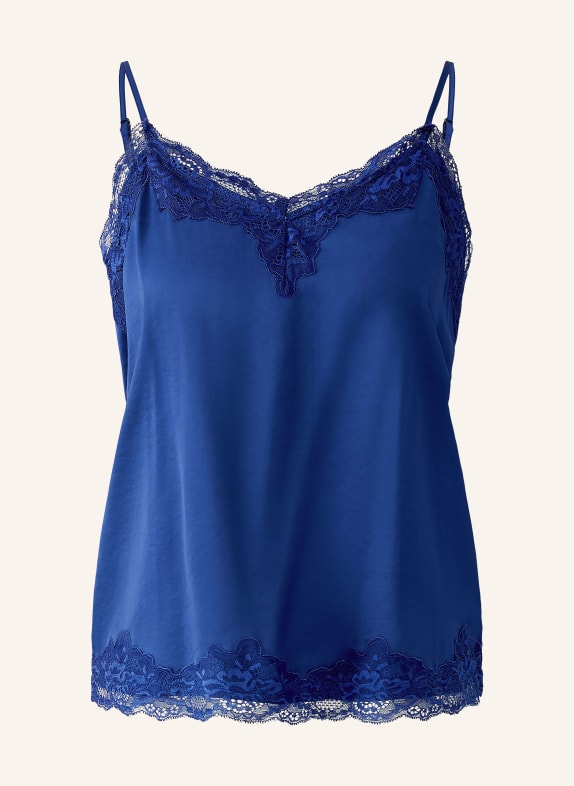 oui Top en satin avec dentelle BLEU