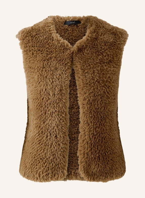oui Faux Fur Vest BROWN